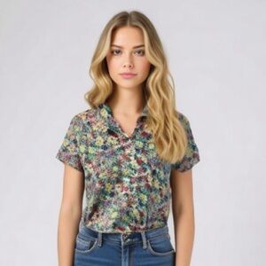 Vintage Braemar floral button down cropped blouse size small